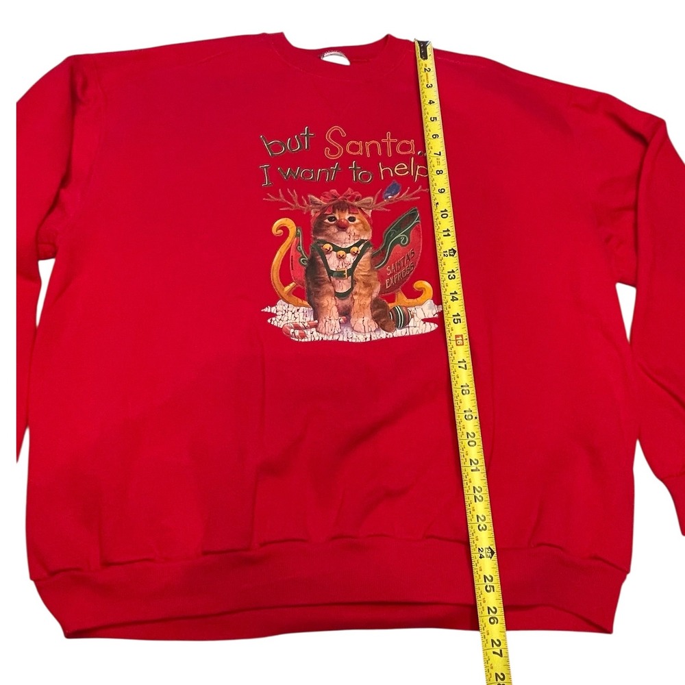 Vintage Air Waves Christmas Cat Sweatshirt But Santa I Want to Help 90s XL? - Picture 7 of 11